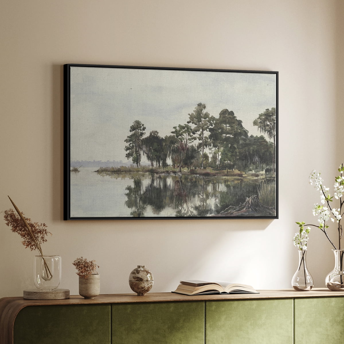 Vintage Landscape-XL By Wexford Home Framed in Black Wood Gallery Wrapped Canvas 25 in. x 37 in.