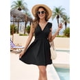 thumbnail image 5 of Women'S Summer Casual Babydoll Mini Dress Ruffle Sleeveless Deep V Neck High Waist Swing Tunic Dress Black S, 5 of 9