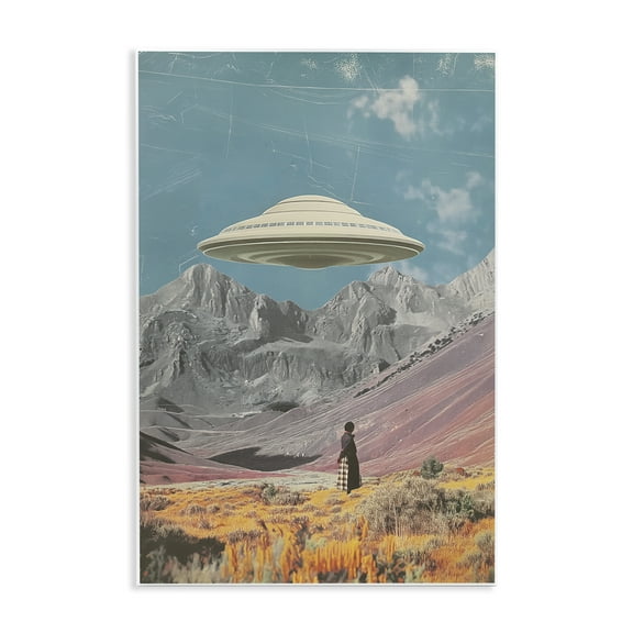 Stupell Industries UFO over Mountain Valley Fantasy & Sci-Fi Painting Unframed Art Print Wall Art, 10 x 15