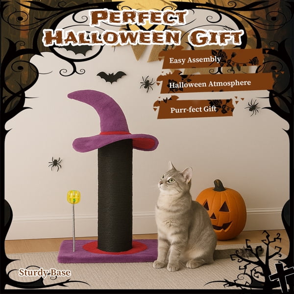 Alvantor Wizard Hat Cat Scratching Post,24 in Sisal Rope Scratch Tower with Spring Ball Toy,Purple
