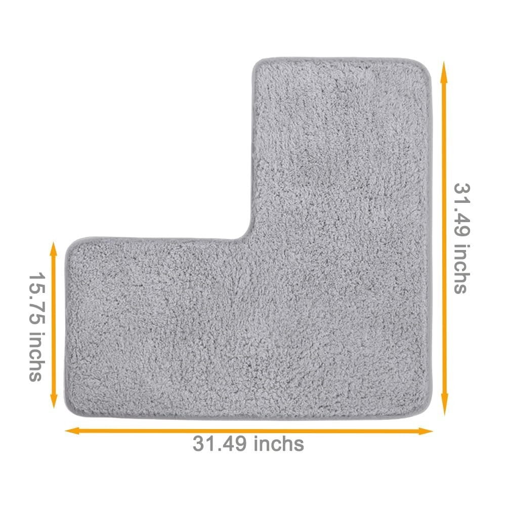 L-Shaped Bath Mat, Corner Bath Mat, Washable Carpet,Water Absorbent Soft Bath Rug, Non-Slip Floor Mats for Bathroom Bedroom Kitchen Living Room