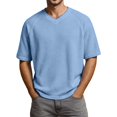 thumbnail image 3 of Letdown Men Classic Short Sleeve Tee, Men’s Waffle V-Neck T-Shirts, Vintage Shirts, Men’s T Shirts, Solid Tee (Light Blue,M), 3 of 5