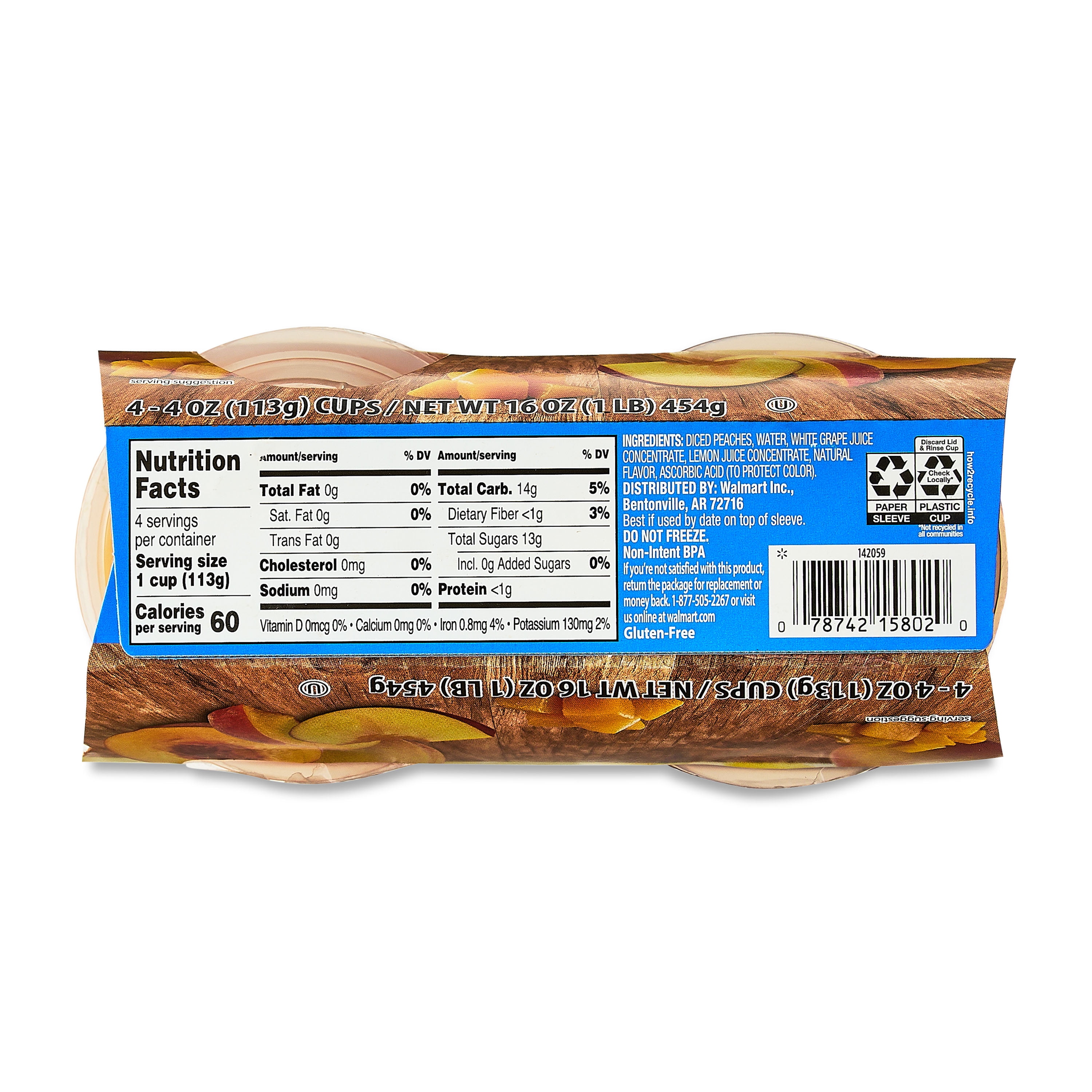 Great Value Diced Peaches in Juice, 4 oz, 4 Count
