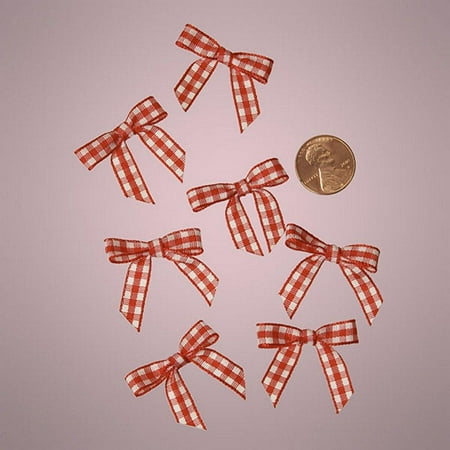 Red and White Checkered Pre-Tied Mini Gingham Bows - 25 Pack