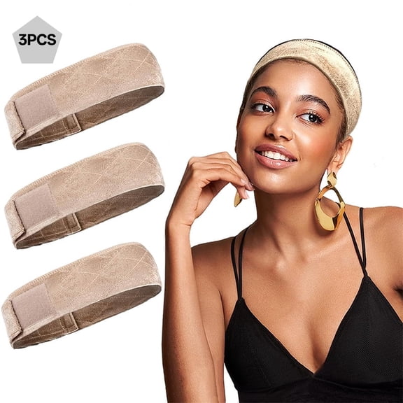 TUWAFE 3-Pack Skin Tone Wig Grip Band, Velvet Non-Slip Headband for Secured and Comfortable Fit