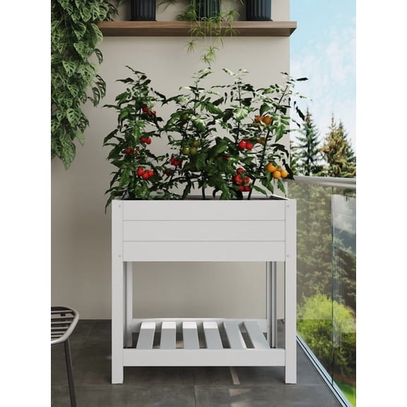 Classic 33" L x 19" W x 33" H Vinyl Elevated Garden, White