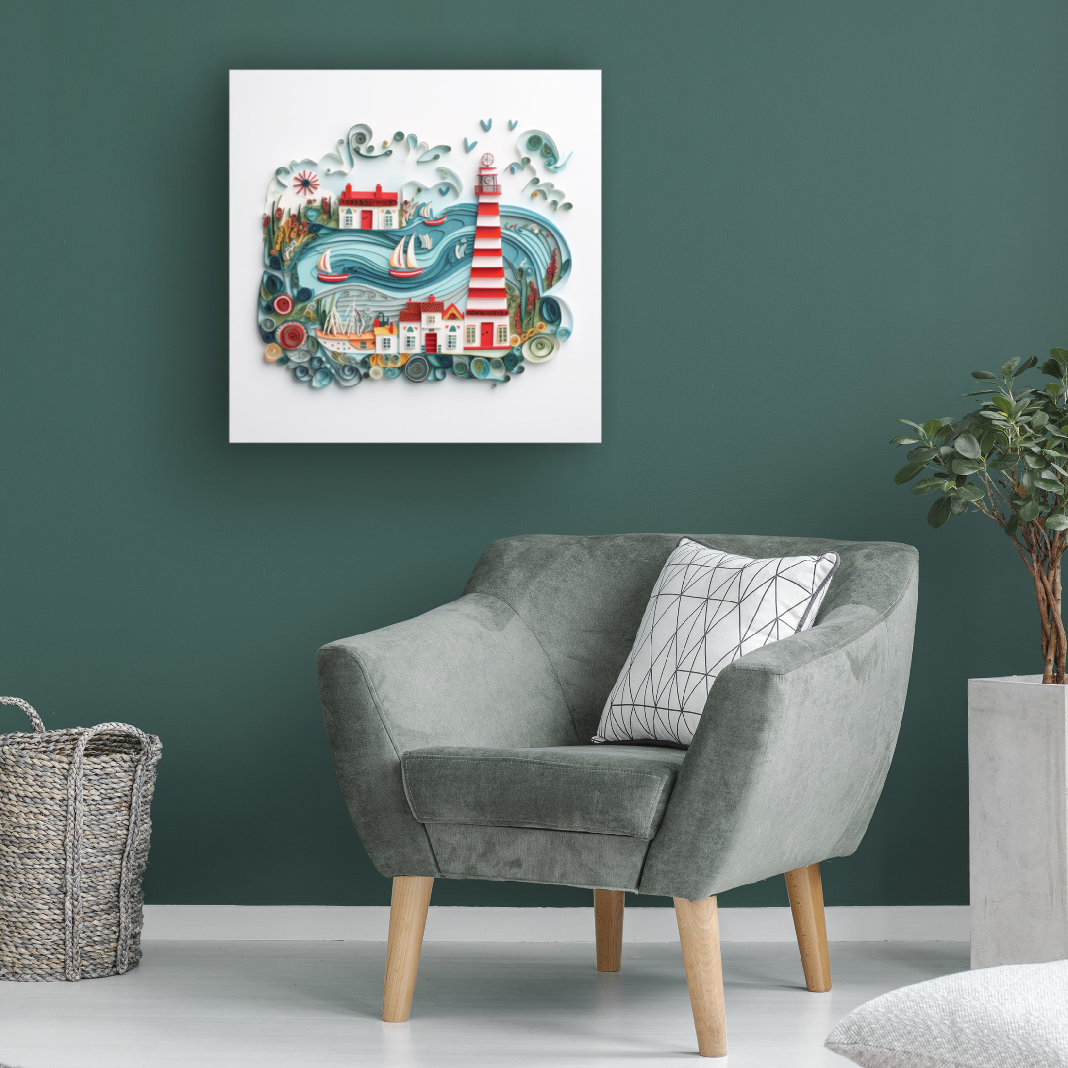 Canvas Wall Art - Ray Heere 'Paper Art Coastal Scene 17' Wall Art for Living Room, Bedroom, or Office Décor by Trademark Fine Art - 18 x 18 Inches