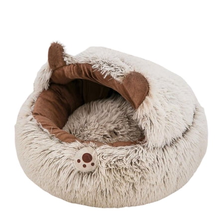 Cat Bed Plush Bed for Pets Cave Cute Slip Bottom Comfortable with Removable Brown 35cm