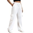 thumbnail image 2 of Womens Cargo Sweatpants Baggy Fleece High Waisted Joggers Sweat Pants Athletic Pants White XL, 2 of 8