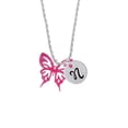 thumbnail image 2 of Delight Jewelry Acrylic Medium Cut Out Butterfly Magenta Silvertone Script Initial Disc - N - Charm Necklace, 20"+3", 2 of 4
