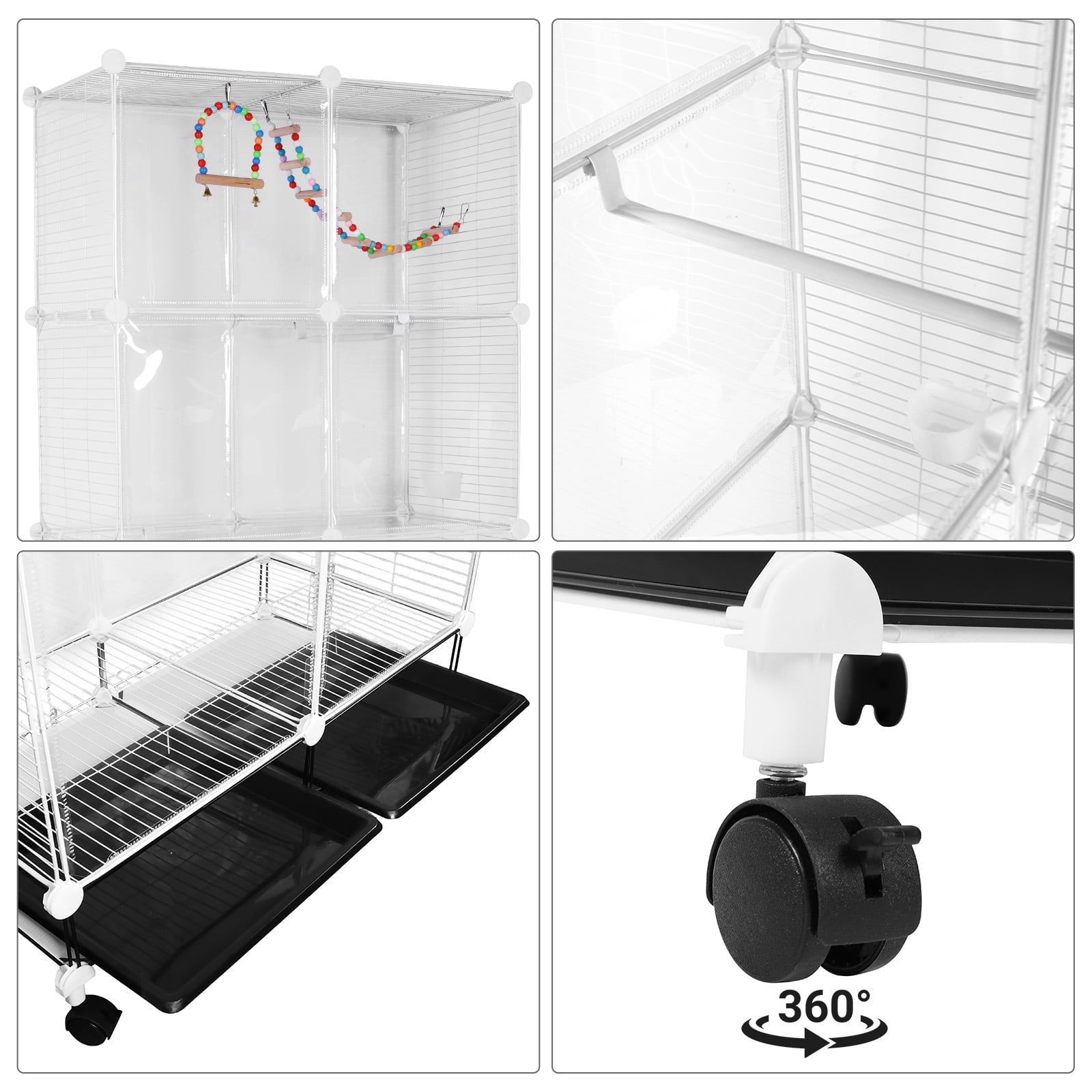 Qiyester Bird Cages Portable Large Metal Birdcage with Wheels Food Water Bowls for Parakeet, Lovebirds, Ringneck, Cockatiels (White)