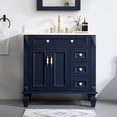 thumbnail image 2 of ANGELES HOME 36" Bathroom Vanity with Single Sink, Solid Wood Bathroom Makeup Cabinet W/ 2 Doors and 3 Drawers, Bathroom Vanity Storage Organizer with Carrara White Quartz Countertop Navy Blue, 2 of 8