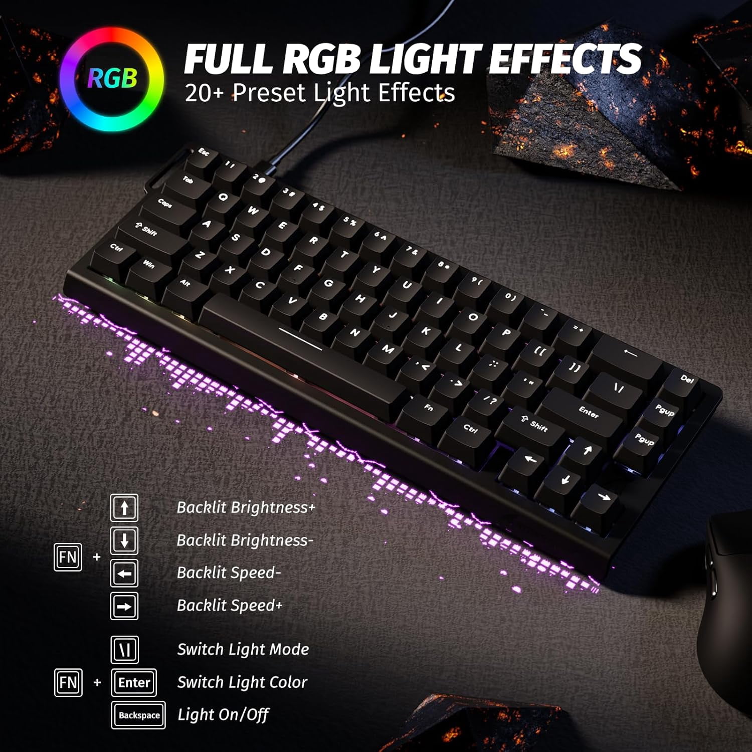 ATTACK SHARK X68 HE Rapid Trigger Keyboard Magnetic Switch, 60% Wired 8KHz Magnetic Keyboard With 0.01mm RT Accuracy, Support RT/Snap Tap/DKS/MT/TGL