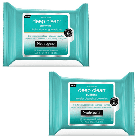 (2 pack) Neutrogena Deep Clean Micellar Cleansing Makeup Remover Wipes, 25 Count