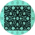 thumbnail image 1 of Ahgly Company Indoor Round Oriental Turquoise Blue Traditional Area Rugs, 7' Round, 1 of 4