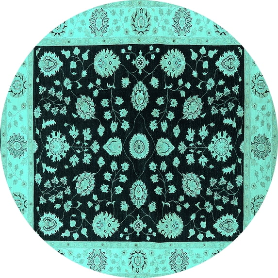 Ahgly Company Indoor Round Oriental Turquoise Blue Traditional Area Rugs, 7' Round