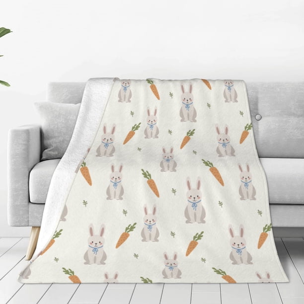 Fotbe Retro Rabbit Manta de Franela Acolchonada con Estampado, Súper Suave y Esponjosa, Extra Grande para Sofá, Cama, Uso Todo el Año-40"x30"
