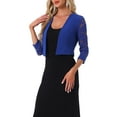 thumbnail image 4 of INSPIRAR CHIC Top de Encaje para Mujer, Cárdigan Bolero Corto de Flores de Frente Abierto para Oficina, Manga 3/4, Navidad, S Azul Real, 4 of 6