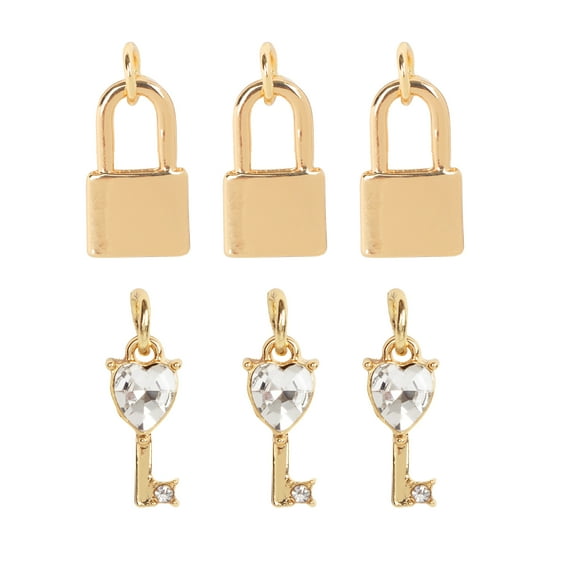 Cousin DIY 6 Piece Lock and Key Charms, Gold Tone Metal with Crystals, Unisex, Adult, 69995710