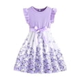 thumbnail image 1 of Robes pour Petites Filles Enfants Tout-Petits Filles Été Col Rond Manches à Volants Imprimés de Fleurs Robe Trapèze Décontractée avec Nœud Robes pour Enfants Violet 5 Ans-6 Ans, 1 of 7