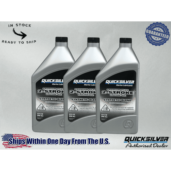 Quicksilver OEM 2-Stroke SS Premium Plus Marine Oil Quarts 92-858026Q01 3 Pack
