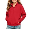 thumbnail image 4 of Girls Quarter Zip Sweatshirt Casual Fashion Turtleneck Long Sleeve Kids Pullover Tops Red 7-8 Years, 4 of 6