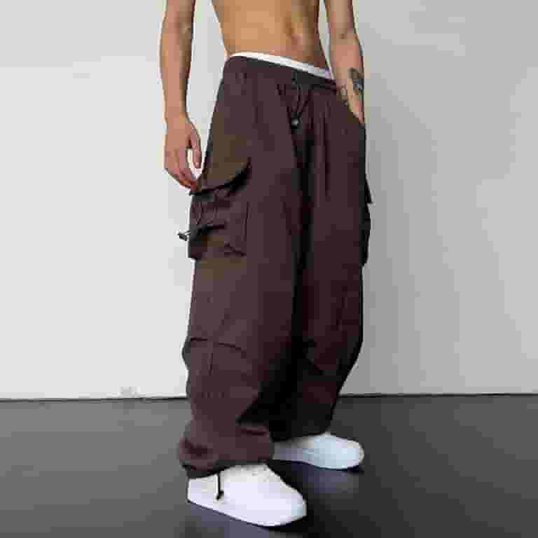 Njoeus Men's Parachute Cargo Pants Drawstring Elastic Waist Njoeus Men's Parachute Cargo Pants Drawstring Elastic Waist