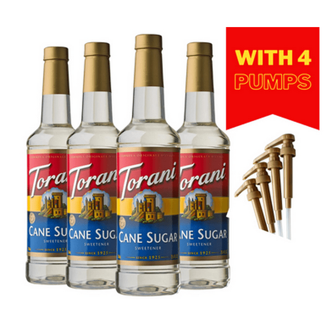 Torani Cane Sugar Sweetener, 25.4 Ounces With Pumps bundle (Pack of 4)