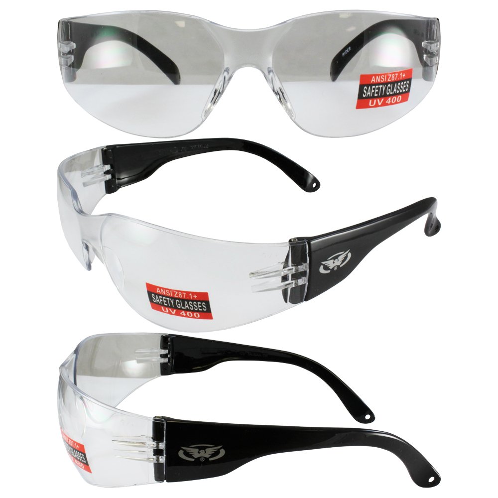 Two Pairs of Global Vision Rider Safety Motorcycle Riding Sunglasses Black Frames One Pair Clear Lens and One Pair Clear Mirror Lens with Microfiber Bags ANSI Z87.1 - image 2 of 4