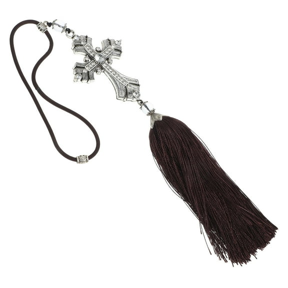 LEORX Silver Iron Car Hanging Pendant Ornament for Decoration Cross Design with Hanging Rope 5.5 inches