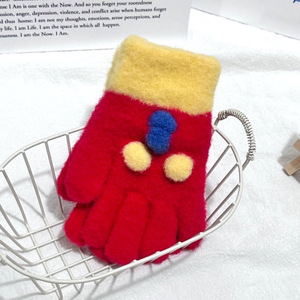 Guantes para niños, cálidos, de invierno, con forro polar, gruesos, de cinco dedos, multidedos, para niñas, de dedos completos, resistentes al frío