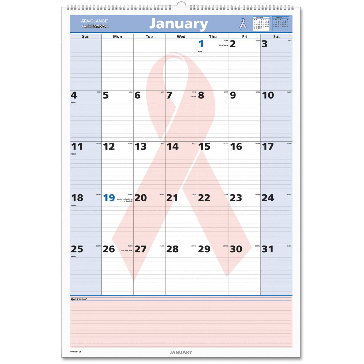 ATAGLANCE QuickNotes Breast Cancer Awareness Monthly Wall Calendar