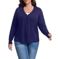 thumbnail image 3 of Cueply Plus Size Cardigan for Women Open Front Button V-Neck Long Sleeve Ribbed Wave Edges Lightweight Sweaters, 3 of 10
