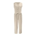 thumbnail image 5 of Women's 2 Piece Outfits Linen Vest Waist-coat Dressy linen sets for women 2 piece Casual Sets Wide Leg Pants Suits (Beige,L), 5 of 6