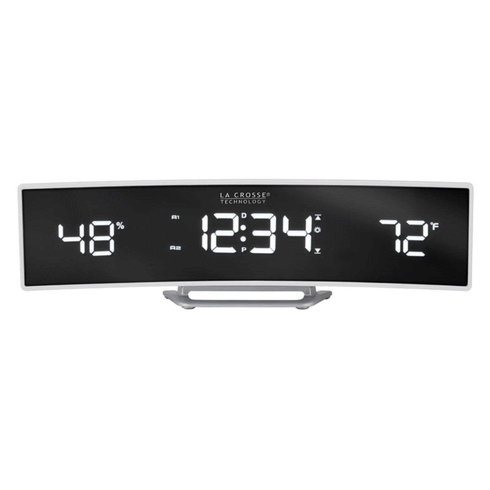 LA CROSSE TECHNOLOGY CURVED LED ALARM CLOCK WITH MIRRORED LENS IN WHITE 