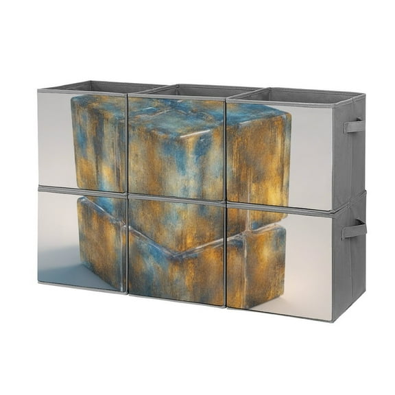 Collapsible Oxford Fabric Storage Cubes with Handles, Large Mid Foldable Oxford Cloth Bins Set of 2/6, Closet Organizers for Shelves Clothes Home Kitchen Toy - Oil Cube
