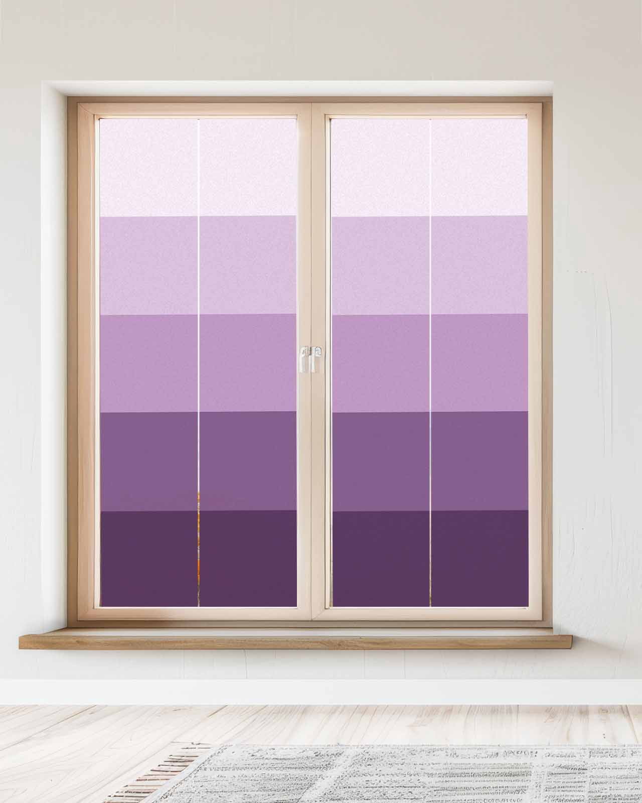 Window Privacy Film, Ombre Purple Grey UV Sun Blocking Window Tint Film Heat Control One Way Blackout Window Film, Simple Modern Farmhouse Stripes Non Adhesive Static Cling Window Sticker 23.6x59 In
