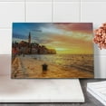 thumbnail image 2 of Cityscape Cutting Board, Sunset at Rovinj Adriatic Sea Coast of Croatia Romantic Evening Scenery Print, Decorative Tempered Glass Cutting and Serving Board, Small Size, Brown Yellow, by Ambesonne, 2 of 5