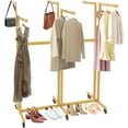 thumbnail image 4 of Floor Standing Metal Garment Rack, 6 Arms Clothing Display Rack Heavy Retail Display Racks With Wheels, 3.94 to 5.18Ft Adjustable Height Retail Clothing Rack for Hanging Clothes Heavy Duty (Gold), 4 of 9