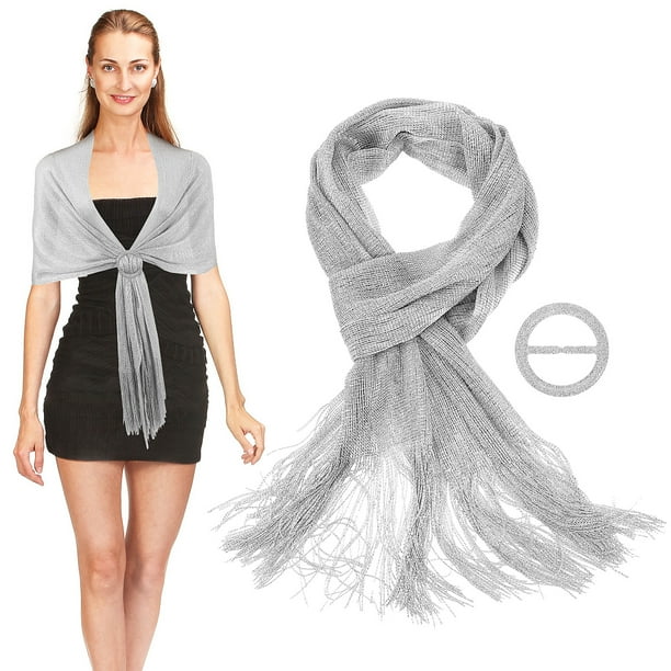 Chal para mujer, chal plateado para vestido formal, chal plateado para cubrir los hombros, bufanda de boda para mujer elegante