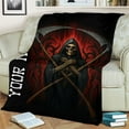 thumbnail image 2 of Personalized Grim Reaper Blanket – Custom Name Skull Flame Fleece & Sherpa Throw, Gothic Horror Blanket Gift for Men and Women, 2 of 4
