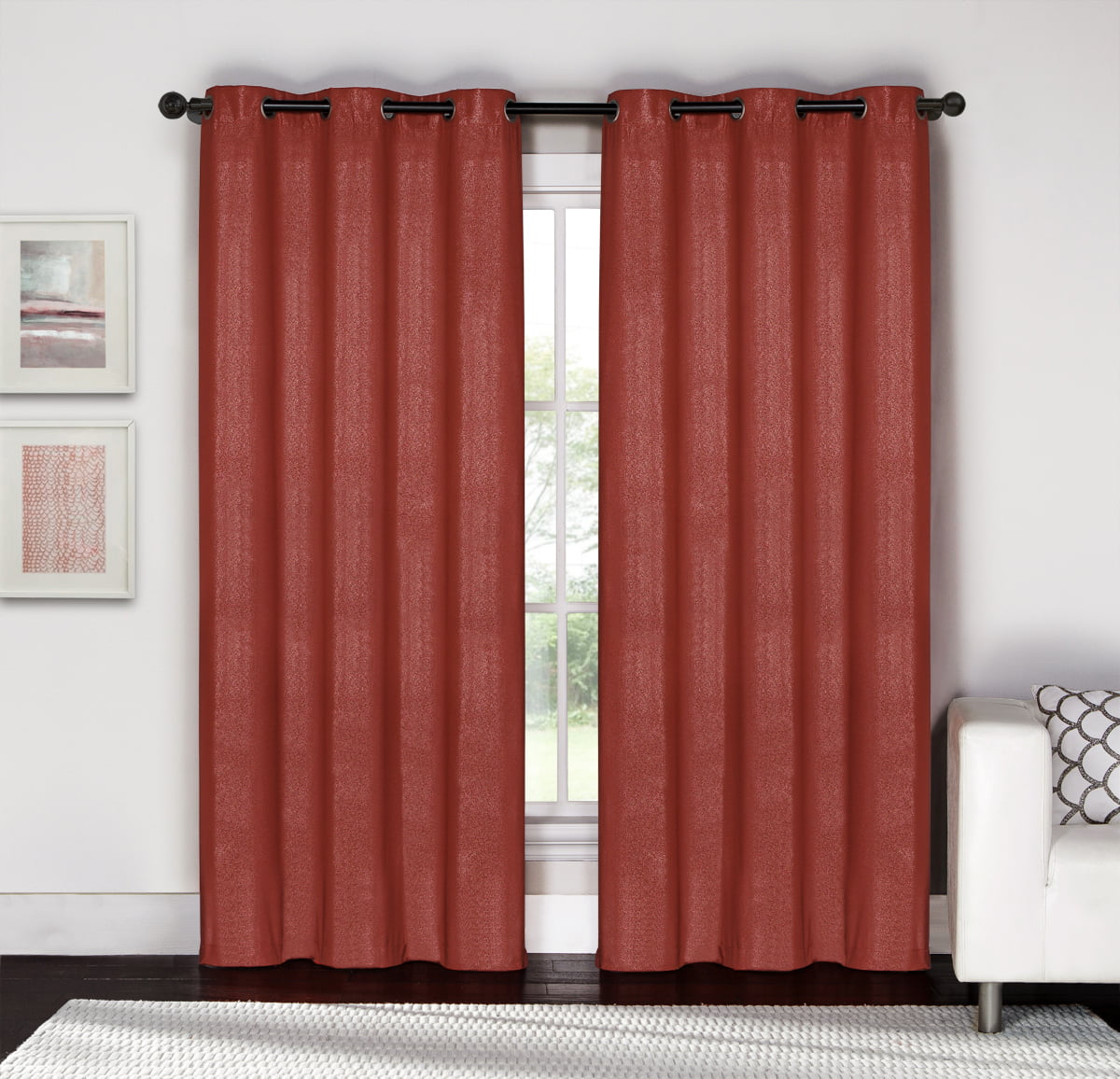 NEW 2 PRINTED SILVER GROMMET PANELS LINED BLACKOUT WINDOW CURTAIN BETH RED 