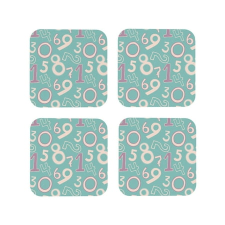 

Drink Coasters Set of 4 green math numbers Leather Coasters for Coffee Table Protector Heat Resistant Cute Coasters for Home Decor Housewarming Gifts Bar Kitchen 4 Inch Square