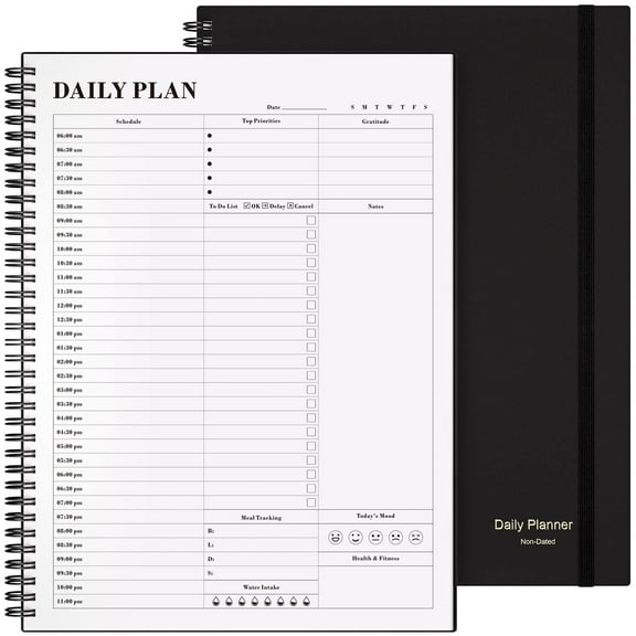 OMEYA Undated Planner, Daily Planner with To Do List, Spiral Schedule Planner for Women and Men, Hourly Appointment Book Undated with Elastic Closure, Inner Pocket 8.5" x 11"