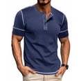 thumbnail image 2 of LUOGENLI Male T-shirts for Mens Male Spring Short Sleeve Solid Color Letter Stripe Stitching Short Sleeve Top Mens T-shirts Graphic Tees Funny Easter Blue XXL, 2 of 9