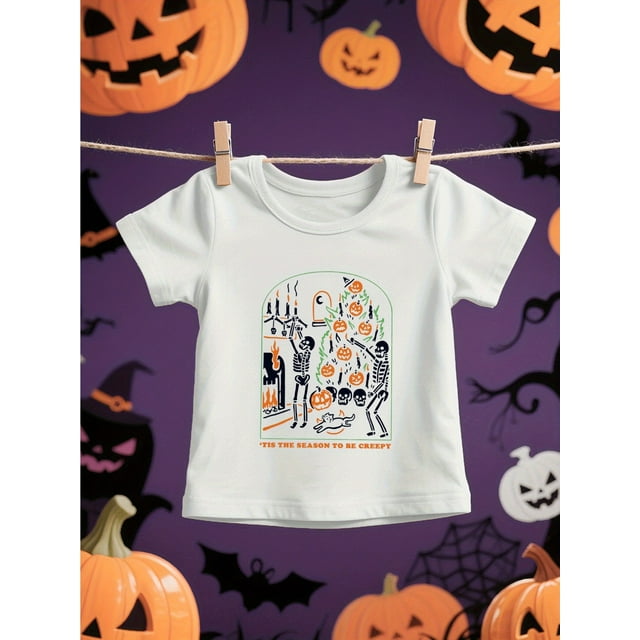 Girls' Halloween T-Shirt - Cute Pumpkin & Ghosts Graphic Tee, Soft Knit Fabric Round Neck Top for Toddlers, Kids, Teens - Halloween Party outfit or everyday Fall Clothing