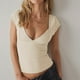 thumbnail image 5 of Blusas Cortas Camiseta informal para mujer, a la moda, con cuello en V, para ir de compras (Beige L) Ygjytge para Mujer Beige T XL, 5 of 7