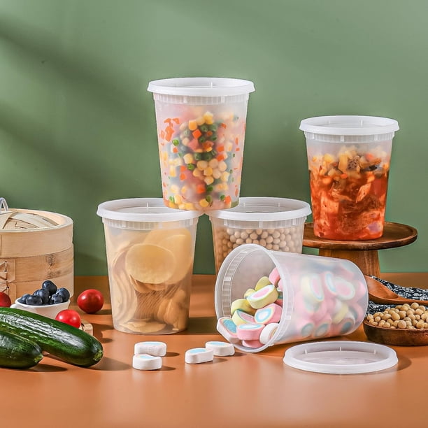 32 oz Heavy Duty Large Round Del Food/Soup Plastc Contaners w/ Lds