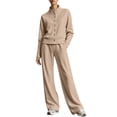 thumbnail image 2 of Cagogo Women's 2 Piece Pants Set Casual Open Front Cardigan Jacket Wide Leg Pants Outfits Loose Comfy Matching Lounge Sets Tracksuits Loungewear Travel Airport Clothes, Khaki 2XL, 2 of 6