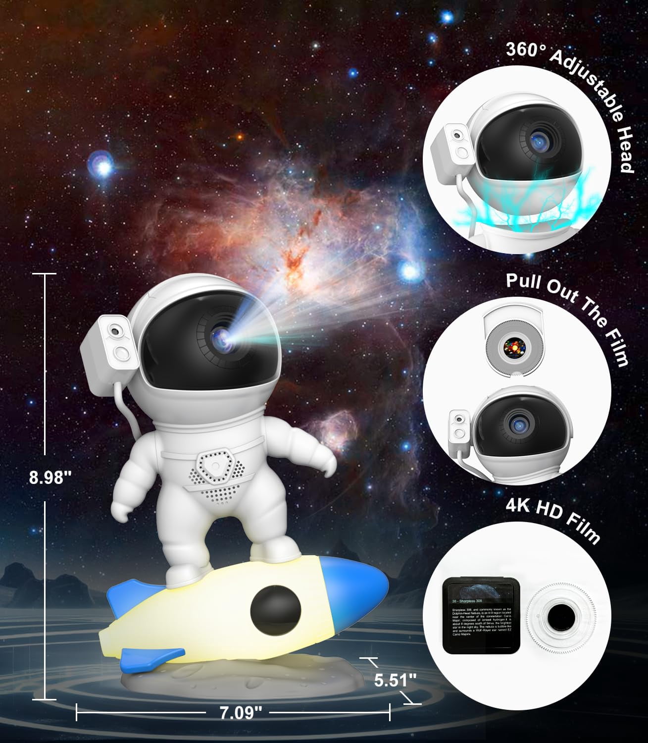 Aukfa Astronaut Galaxy Projector 13-in-1 Ultra Clear Planetarium Star Projector with Rocket Night Light for Kids & Adults, Bedroom Ceiling Space Decor